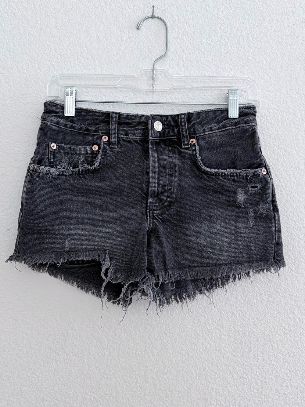 We the Free Black Distressed Denim Shorts